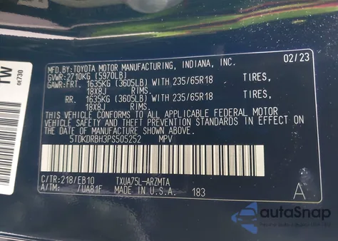 2023 Toyota Highlander Xle z USA, uszkodzony, nr VIN 5TDKDRBH3PS505252